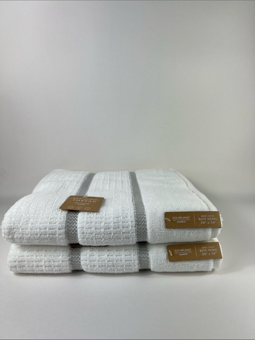 Common Thread Bamboo Eco Melange Bath Towel Set White Gray Soft Cotton 2 pc NEW